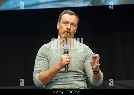 STUTTGART, GERMANY - JUN 30th 2018: Toby Stephens (Black Sails, Lost in Space) at Comic Con Germany Stuttgart, a two day fan convention Stock Photo