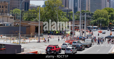 Sydney, Australia Jan 12th, 2019: Light Rail construction nears completion for the section outside the Elizabeth St entry to Sydney's Central Station Stock Photo