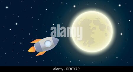 rocket is flying to the moon starry sky vector illustration EPS10 Stock Vector