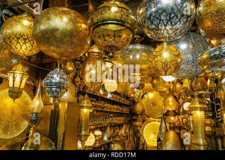 Moroccan lantern and lamp in the market at Marrakech medina, Morocco Stock Photo