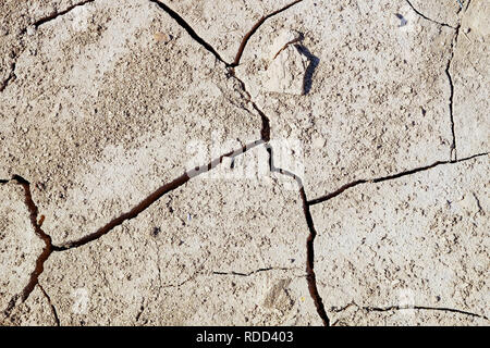 Close-up cracked ground caused by drought in summer on top-view, detail textured and background Stock Photo