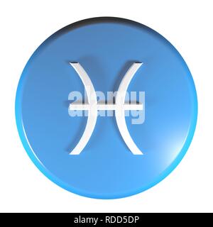 ZODIAC PISCES ICON blue circle push button  - 3D rendering illustration Stock Photo