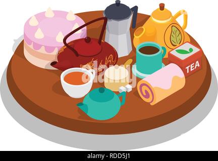 Tea day concept banner, isometric style Stock Vector
