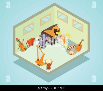 Music industry and recording isometric concept with studio work symbols ...