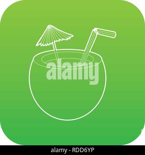 Coconut cocktail icon green vector Stock Vector
