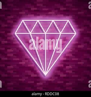 diamond icon in neon style. Vector illustraton Stock Vector
