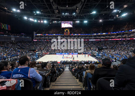 Londo , UK.  17 January 2019. A general view from the stands of an NBA basketball game, NBA London 2019, between Washington Wizards and New York Knicks at the O2 Arena.  Final score: Wizards 101 Knicks 100.  Credit: Stephen Chung / Alamy Live News Stock Photo