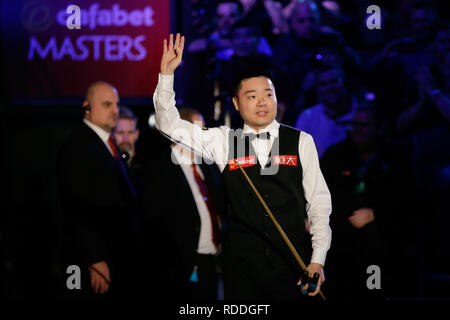 London, UK. 17th Jan, 2018. Ding Junhui of China arrives for his quarterfinal match against Luca Brecel of Belgium at Snooker Masters 2019 at the Alexandra Palace in London, Britain on Jan. 17, 2018. Ding won 6-5. Credit: Tim Ireland/Xinhua/Alamy Live News Stock Photo