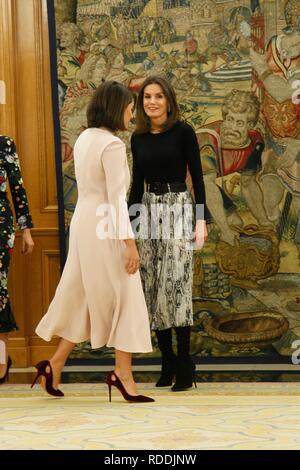 Madrid, Spain. 18th January, 2019. Spanish Queen Letizia Ortiz during a hearing with the representation of the members of “ Vogue España Grupo Condenast “ in the ZarzuelaPalace in Madrid on Friday , 18 January 2019 Credit: CORDON PRESS/Alamy Live News Stock Photo