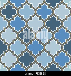Vector moroccan repeat seamless pattern. Light blue, gold beige line on white background. Stock Vector