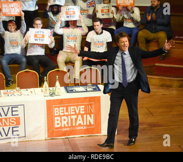 Leave Means Leave founder Richard Tice speaking at a Leave Means Leave rally at Central Hall in London. Stock Photo