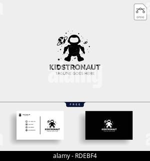 astronaut kids, children dreams logo template vector illustration with business card Stock Vector