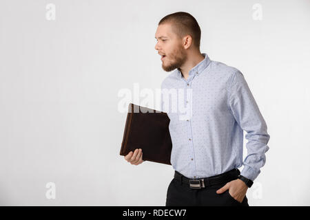 businessman with leather case on white background Stock Photo