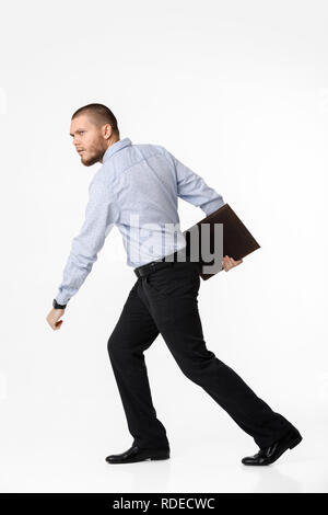 businessman with leather case on white background Stock Photo