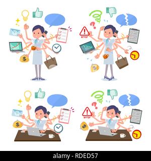 A set of Business women who perform multitasking in the office.There are things to do smoothly and a pattern that is in a panic.It's vector art so it' Stock Vector