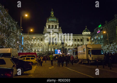 People attend a commemorative meeting for Jan Palach at Wenceslas Square in Prague, Czech Republic, on January 16, 2019. Palach, a student of the Char Stock Photo