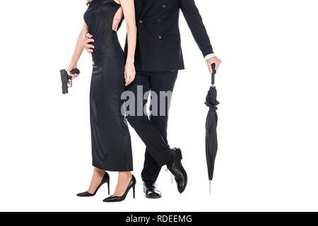 confused african american female secret agent with rifle, isolated on white  Stock Photo - Alamy