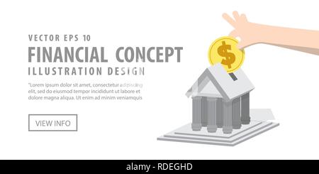 Illustration vector Banner Saving money with the bank. Finance Concept. Stock Vector