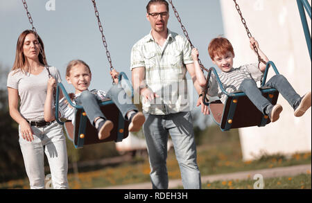 happy modern family spends their free time together Stock Photo