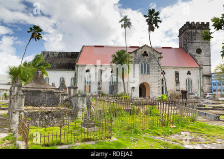 Saint Michael Anglican Cathedral from its north-facing 17th century graveyard containing the tombs of prime ministers and colonial governors Stock Photo