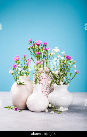 Various beautiful flowers in vases on white background Stock Photo - Alamy