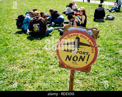 STRASBOURG, FRANCE - MAY 5, 2018: People wrotesting with placard sign stop to the construction in Notre-Dame-des-Landes of the controversial airport  Stock Photo