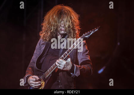 Austria, Nickelsdorf - June 14, 2018. The American thrash metal band Megadeth performs a live concert during the Austrian music festival Nova Rock Festival 2018. Here guitarist and vocalist Dave Mustaine is seen live on stage. (Photo credit: Gonzales Photo - Synne Nilsson). Stock Photo
