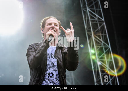 Austria, Nickelsdorf - June 14, 2018. The American hard rock band Stone Sour performs a live concert during the Austrian music festival Nova Rock Festival 2018. Here vocalist Corey Taylor is seen live on stage. (Photo credit: Gonzales Photo - Synne Nilsson). Stock Photo
