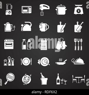 Kitchen icons set on black background for graphic and web design, Modern simple vector sign. Internet concept. Trendy symbol for website design web button or mobile app. Stock Vector
