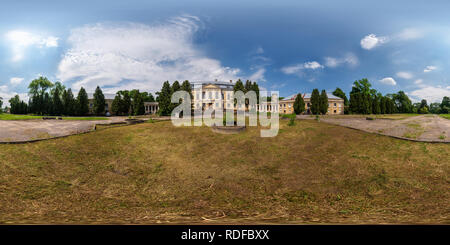 360 degree panoramic view of GRODNO, BELARUS - JUNE 2, 2015: 360 panorama view near abandoned homestead castle with ghost. Full 360 by 180 degrees seamless panorama  in equirectan