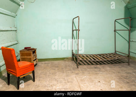 Bedroom in the Cold War Tunnel below Gjirokaster, Albania Stock Photo