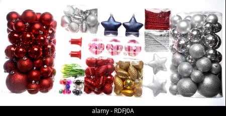 Christmas decorations, Christmas tree balls in transparent packaging Stock Photo