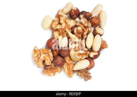 studio shot of mixed nuts isolated against a white background - John Gollop Stock Photo