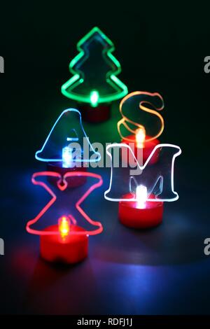 Lighted Christmas decorations, LED lighting, lettering 'XMAS' Stock Photo