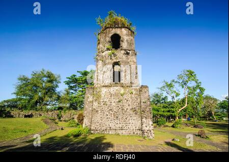 Cagsawa Ruins before volcano Mayon, Legazpi, Southern Luzon, Philippines Stock Photo