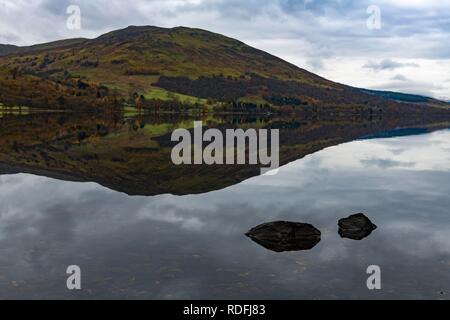 Reflection in Loch Earn, Highlands, Trossachs National Park, Glasgow, Scotland, United Kingdom Stock Photo