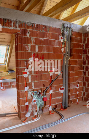 water and electrical installations in house Stock Photo
