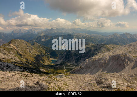 view from mount Krn towards Triglav mountrange Stock Photo