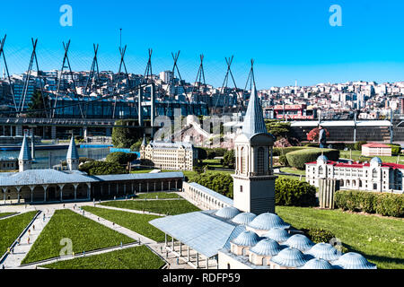 ISTANBUL, TURKEY - DEC 08, 2018 : Model view of important places miniatures in Miniaturk Park which has reproductions of monuments near Golden Horn in Stock Photo