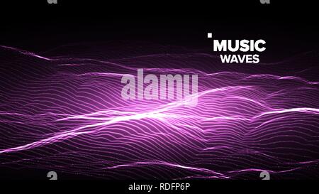 Music Background Vector. Signal Grid. Fractal Beat. 3D Illustration Stock Vector