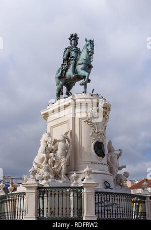 Equestrian statue of of King José I at Praça do Comércio in Lisbon, Portugal Stock Photo