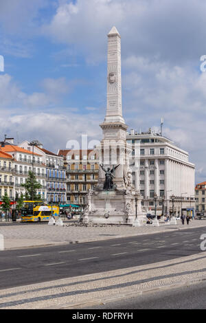 The Monument to the Restorers located in Restauradores Square in Lisbon, Portugal Stock Photo