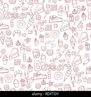 Doodle illustration of desserts and pastries. Hand drawn vector illustration made in cartoon style. Sweets and desserts Stock Vector
