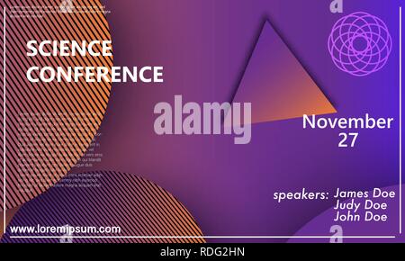 Science conference invitation design template, flyer layout. Geometric background. Minimal abstract cover design. Creative colorful wallpaper. Trendy  Stock Vector