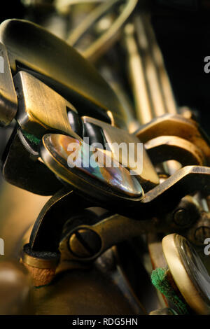 Tenor saxophone close up showing table keys Stock Photo