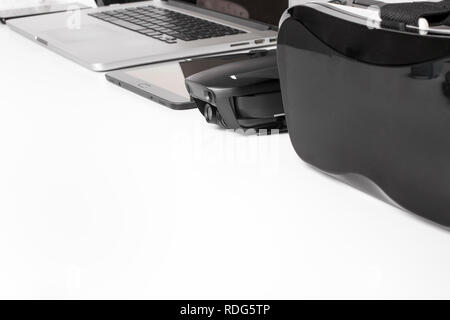 modern gadgets on a white background, laid out diagonally, the concept of devices in the workplace Stock Photo