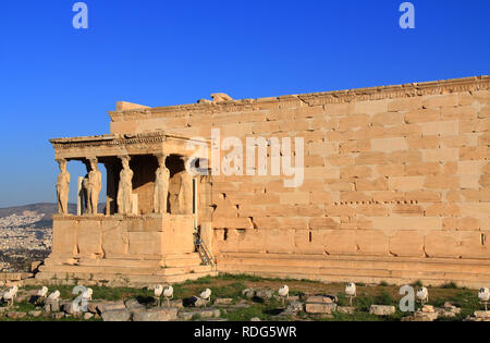 Caryatid Statues on the Porch of the Erechtheion in Athens, Greece Stock Photo