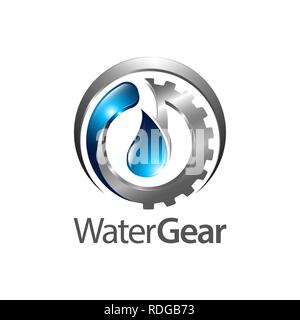 Water gear logo concept design. Three dimensional style. Symbol graphic template element vector Stock Vector