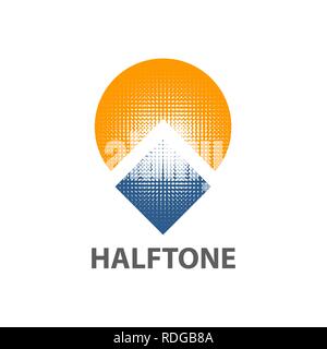 Circle sun square halftone logo concept design. Symbol graphic template element vector Stock Vector