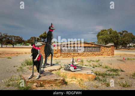 Kangaroo schulptures as a town sign in Orroroo. Stock Photo